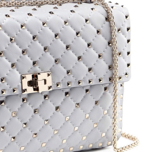 Large Light Grey / Gold Valentino Rockstud Spike Shoulder Bag New With T… - Picture 7 of 15
